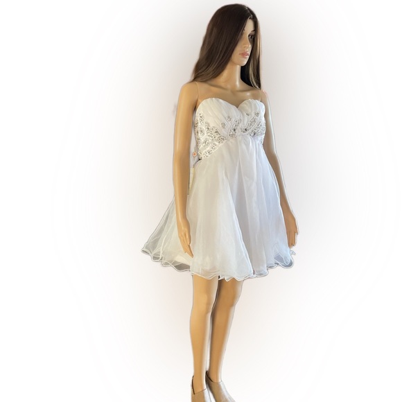 Grace Karin White Sleeveless Rhinestone and Embellished Fit & Flare Dress Size 4 - Picture 4 of 15